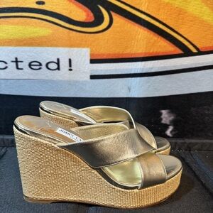 Jimmy Choo Metallic Gold Wedge Sandals